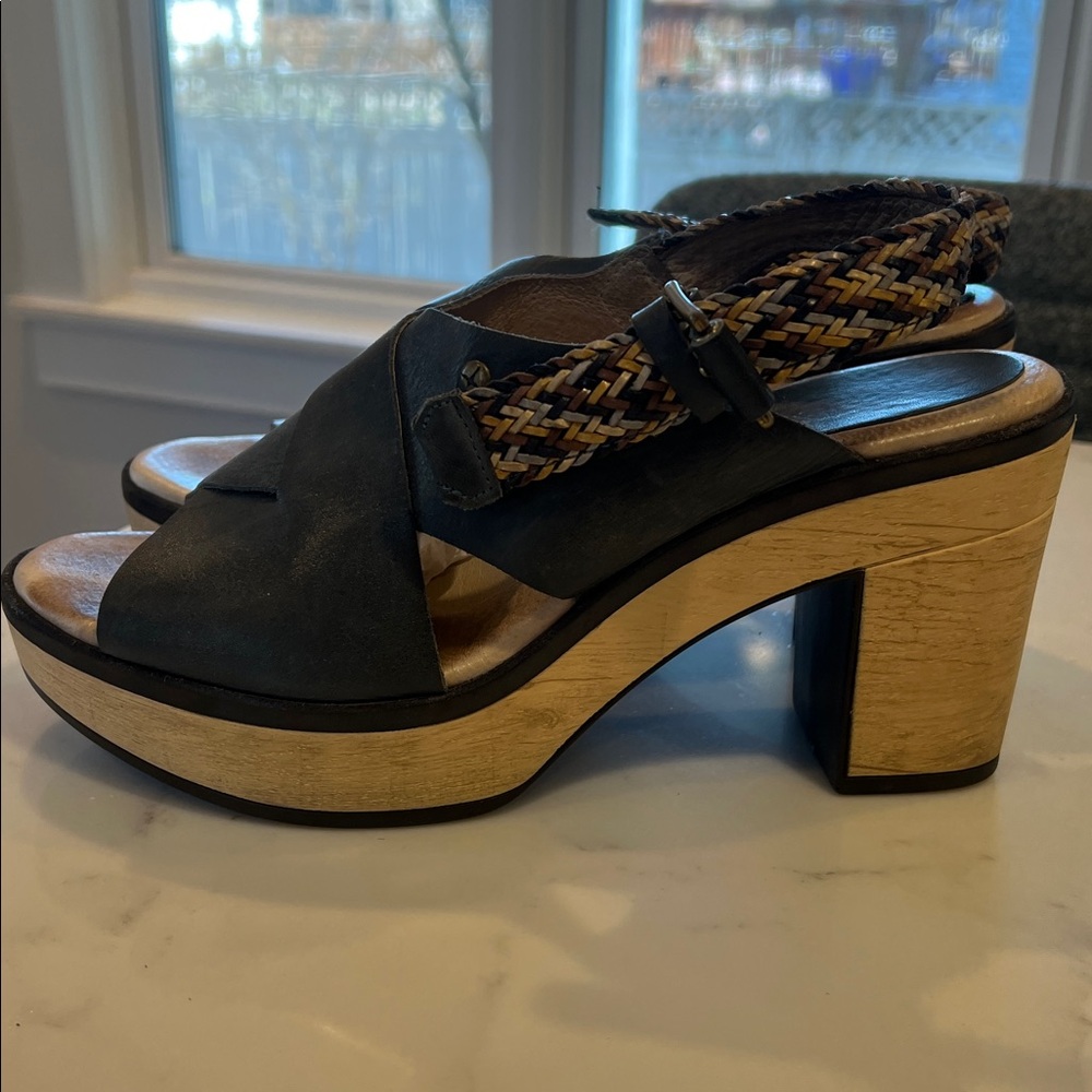 Pikolinos Mahon Black Leather Slingback Wedge Sandals Sz US 9 EU 40